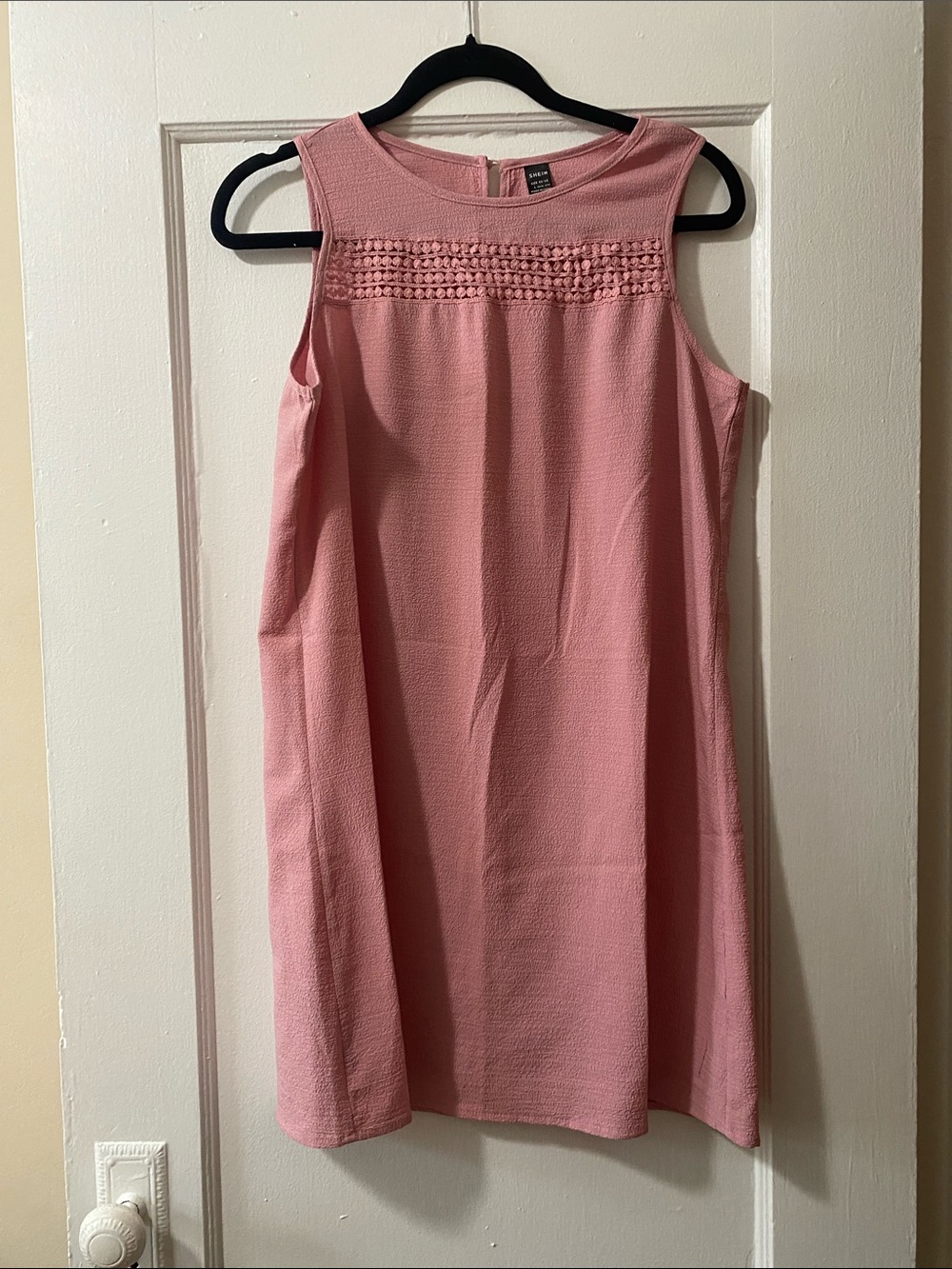 SHEIN Pink Sleeveless Mini Shift Dress with Textured Yoke